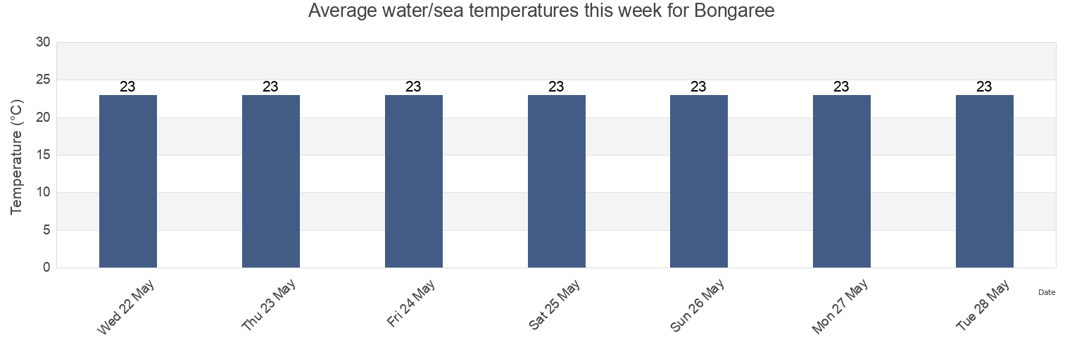 Water temperature in Bongaree, Moreton Bay, Queensland, Australia today and this week