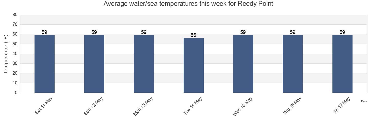 Water temperature in Reedy Point, New Castle County, Delaware, United States today and this week