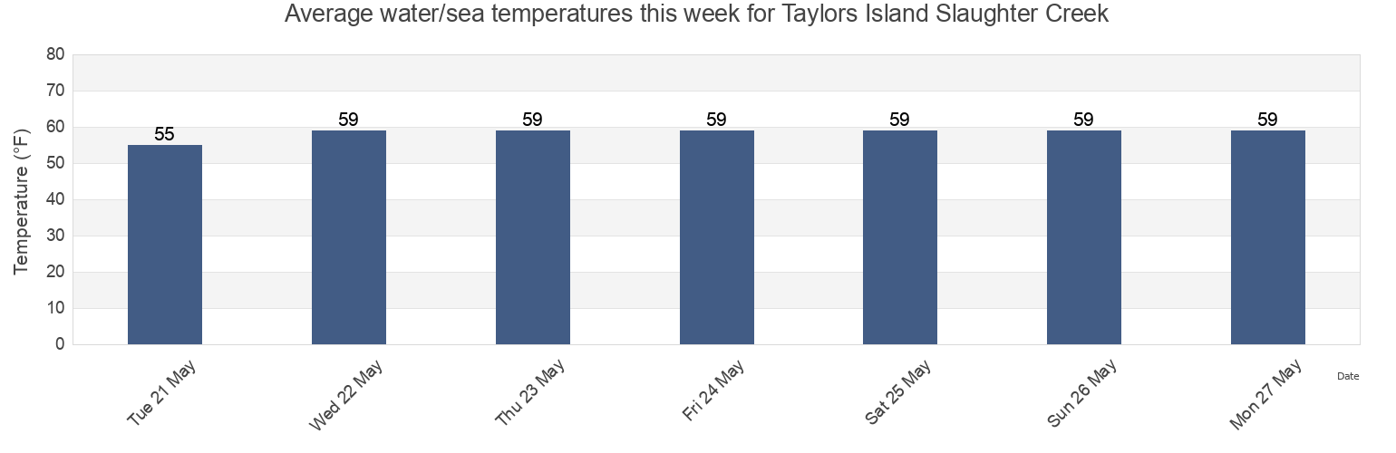 Water temperature in Taylors Island Slaughter Creek, Dorchester County, Maryland, United States today and this week